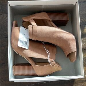 Target's A New Day Elegant Suede Tan Peep-Toe Block Heels